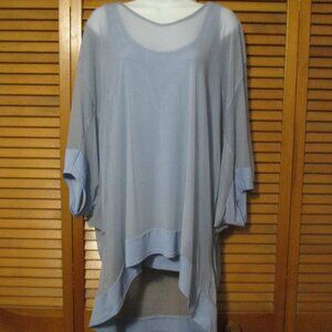 Alfani top 2 piece attached light blue tank and sheer overshirt like new size L